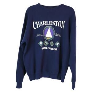Vintage Womens Charleston South Carolina Pullover Sweatshirt Blue Crew Neck XL